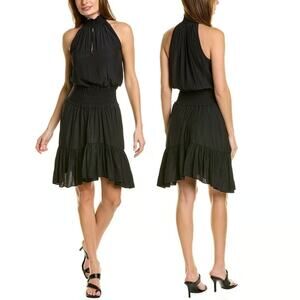 ALC Cody Mini Dress Halter Neck Smocked Waist Ruffle Sleeveless Black Size 6